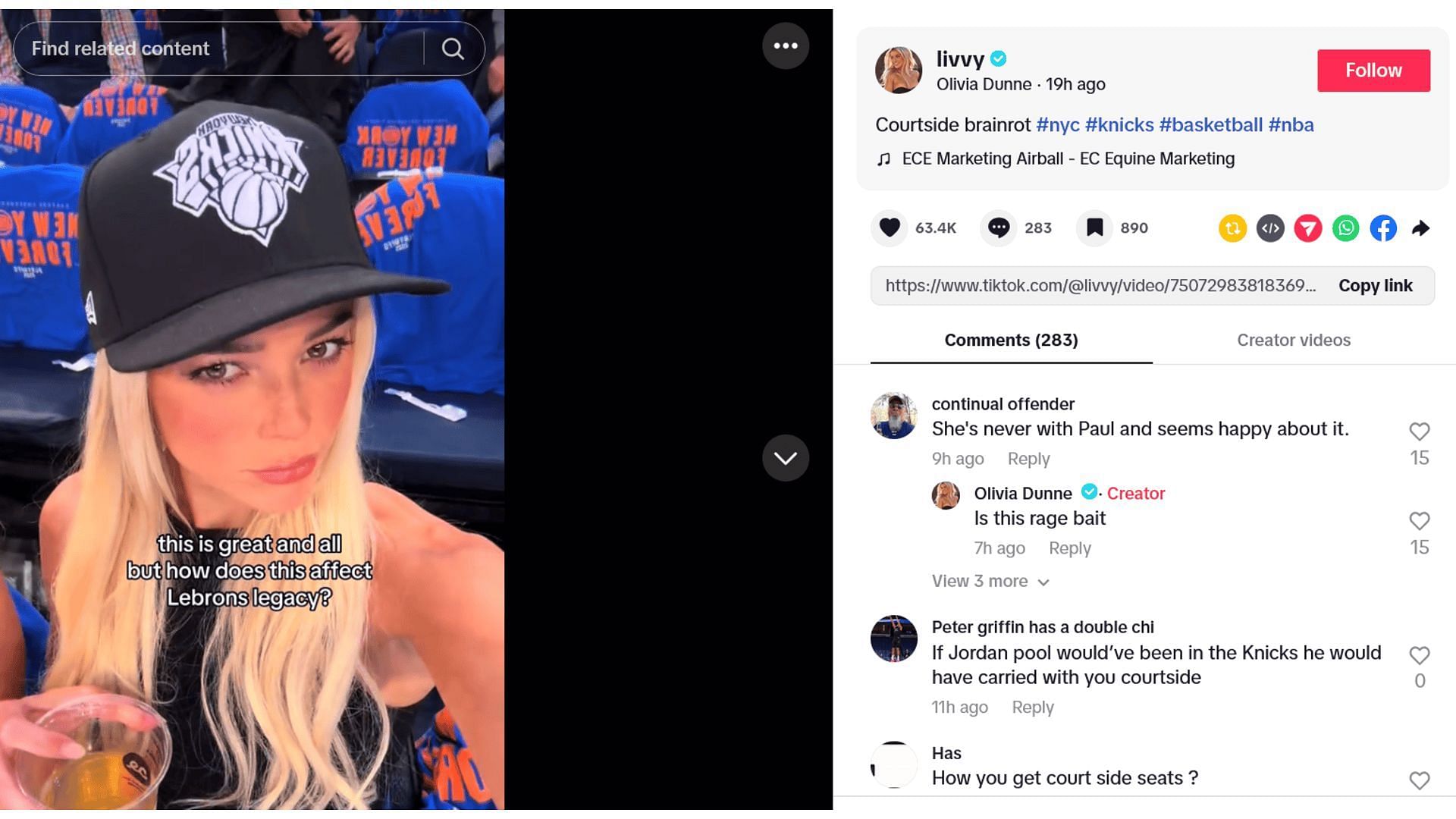 Screenshot of Dunne's comment (Image via: Dunne's TikTok)
